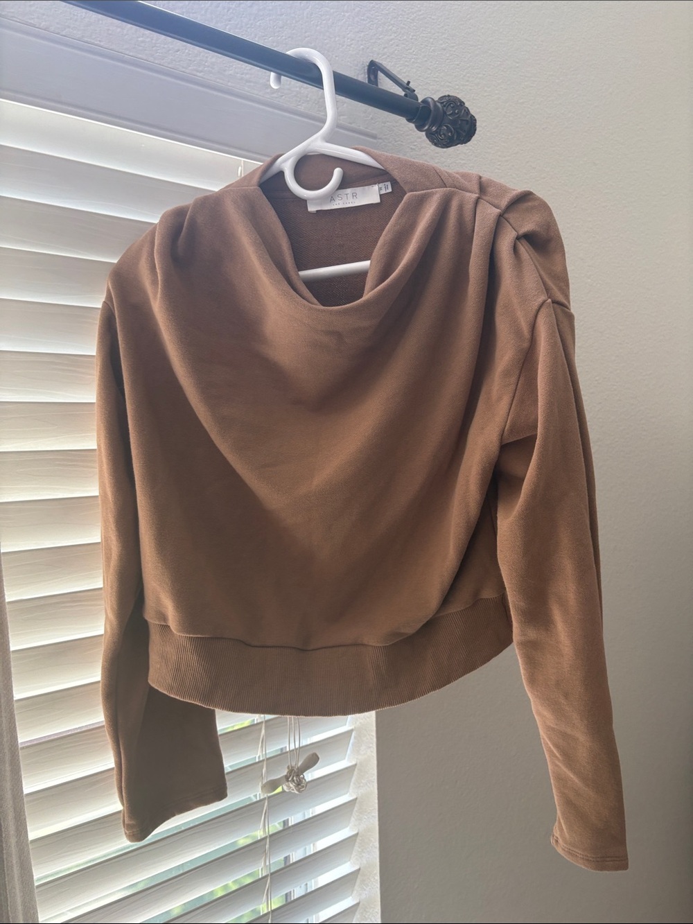 Astr Cropped Cowl Neck Sweater in Warm Brown